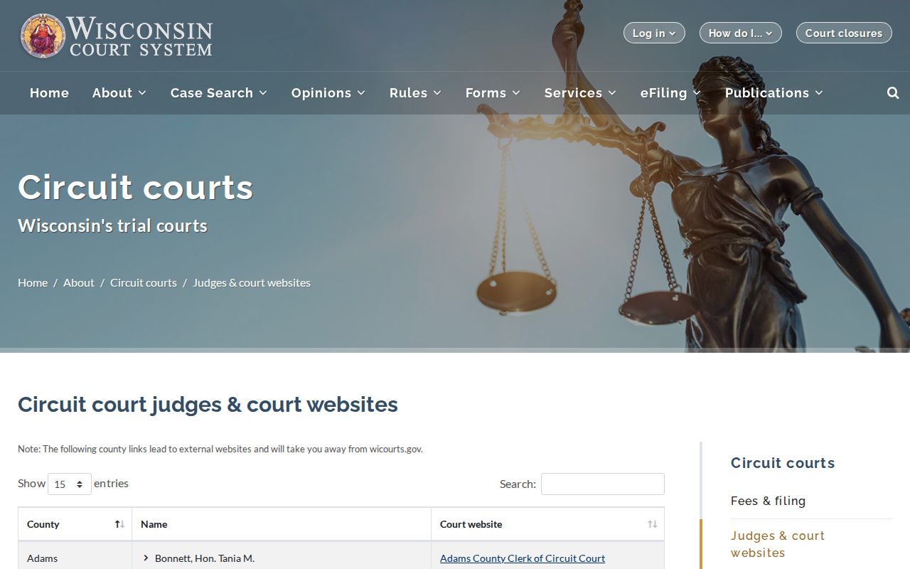 Current judicial assignments for the Eau Claire County court calendar