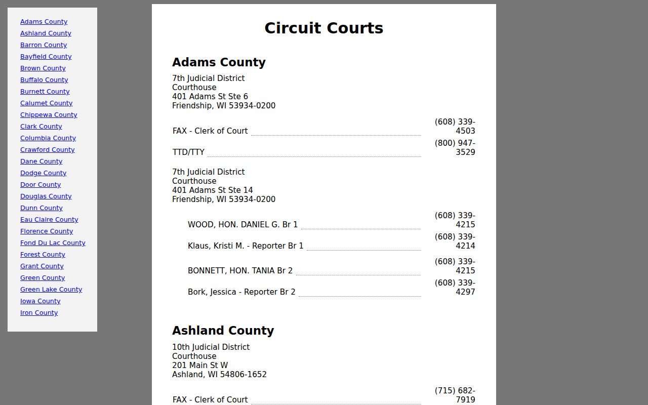 Eau Claire County Circuit Court branch directory
