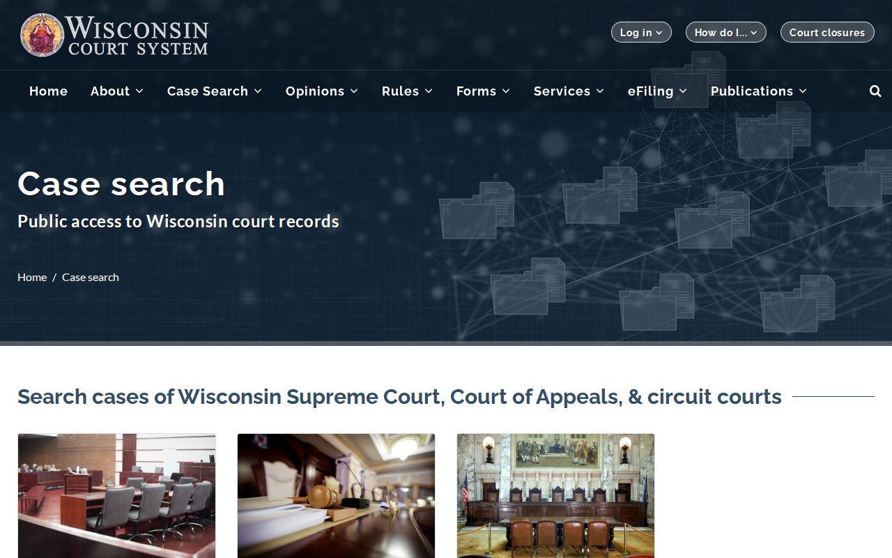 Official case-search choices for Eau Claire County court dockets